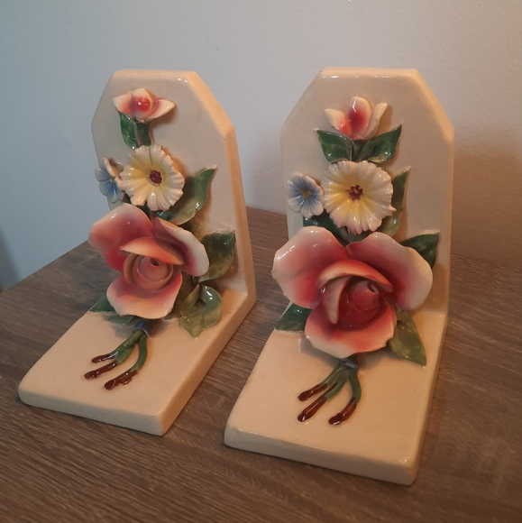 Vintage Capodimonte Italian Floral Porcelain Bookends - Picture 4 of 16